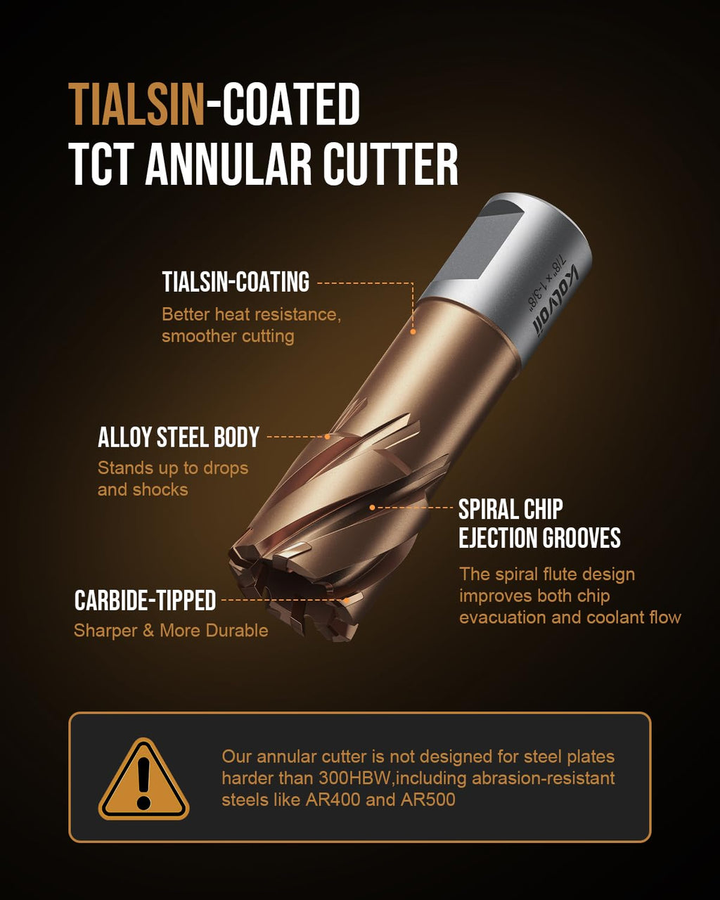 Kolvoii TCT Annular Cutter, 5/8" Diameter x 1-3/8" Depth, Mag Drill Bit