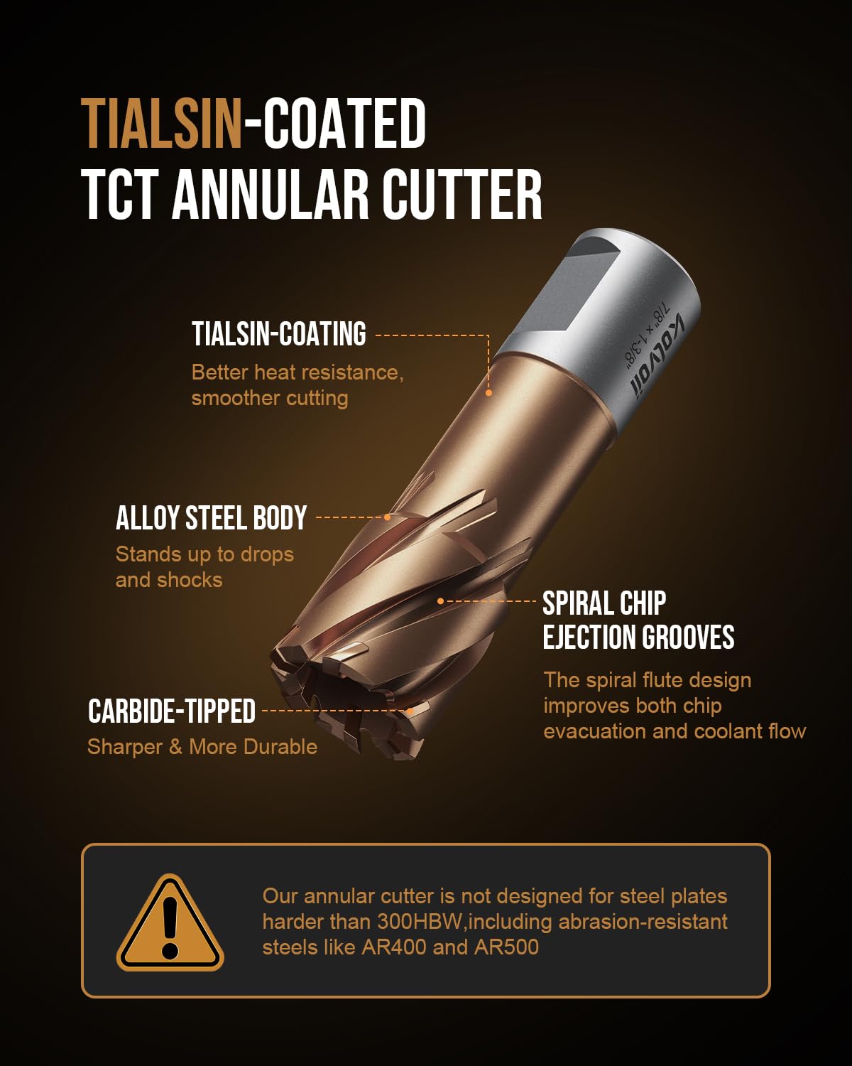 Kolvoii TCT Annular Cutter, 5/8" Diameter x 1-3/8" Depth, Mag Drill Bit