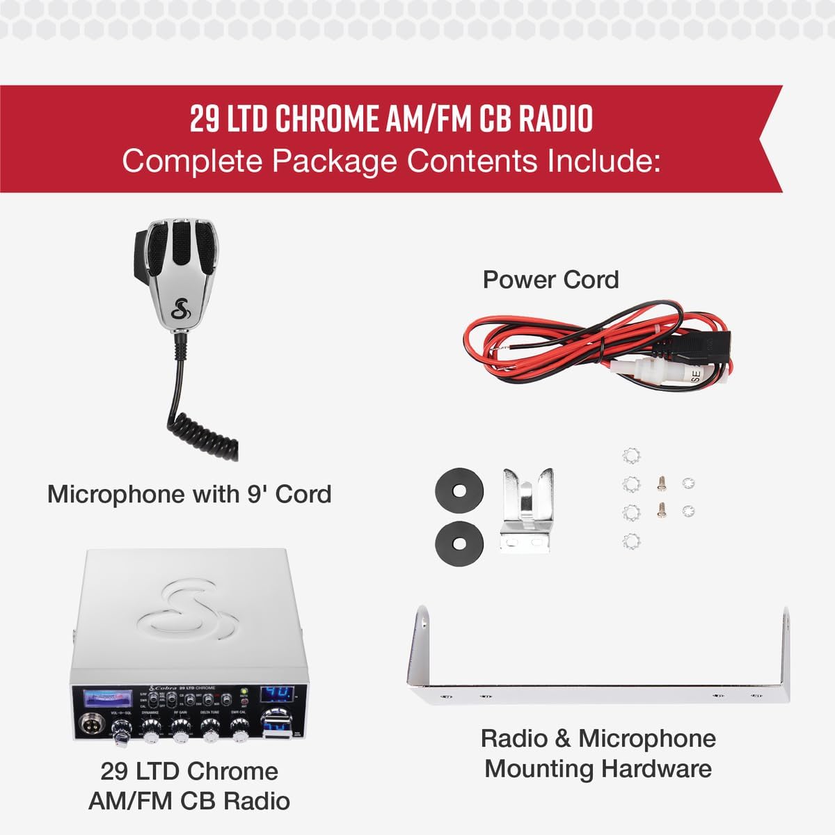 29 LTD Chrome AM/FM Professional CB Radio - Easy to Operate, Emergency Radio, Instant Channel 9, 4-Watt Output, Full