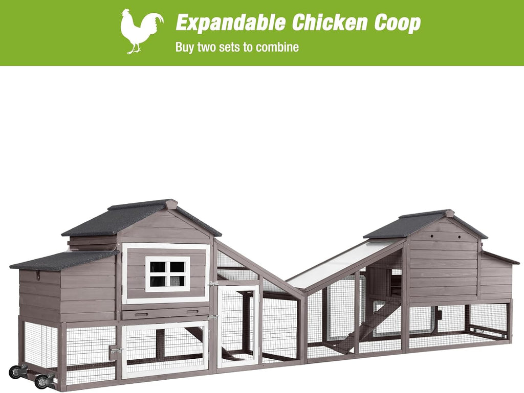 Mobile Chicken Coop with Wheels Expandable Chicken Tractor Outdoor Hen House for 2-4 Chickens 67.3" L(Brown)