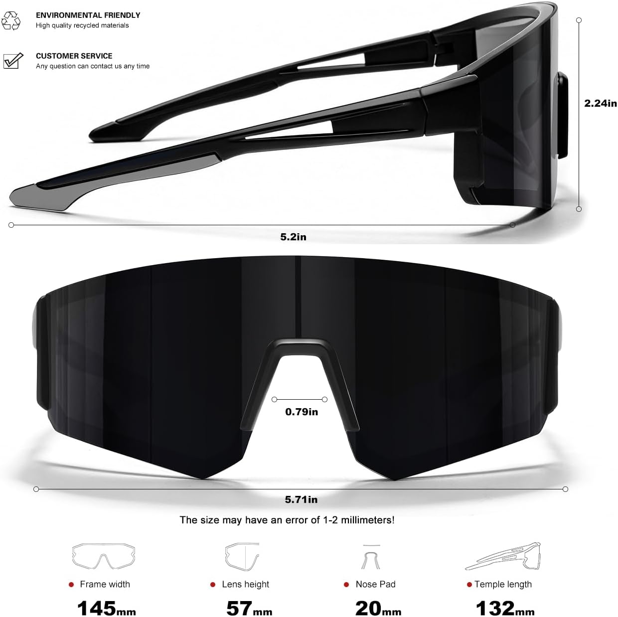 Polarized Sunglasses for Men Women - Sports Sunglasses for Running Baseball Driving Fishing Cycling UV400 Protection