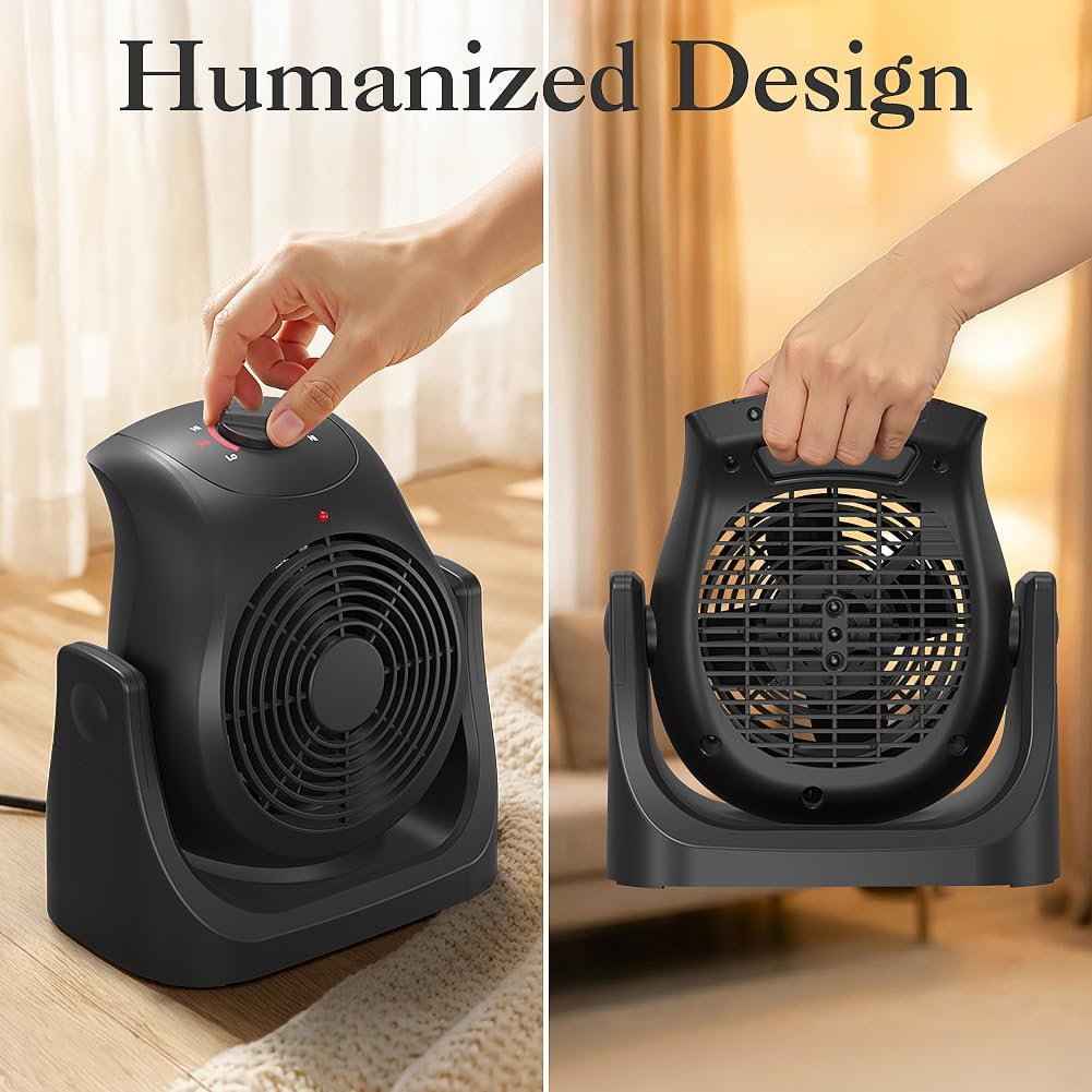 2 in 1 Heater Fan Combo, Portable Space Heater Cooling Desk Fan, Air Circulator Fan 45° Tilt, 2 Wind Speeds, 1500W