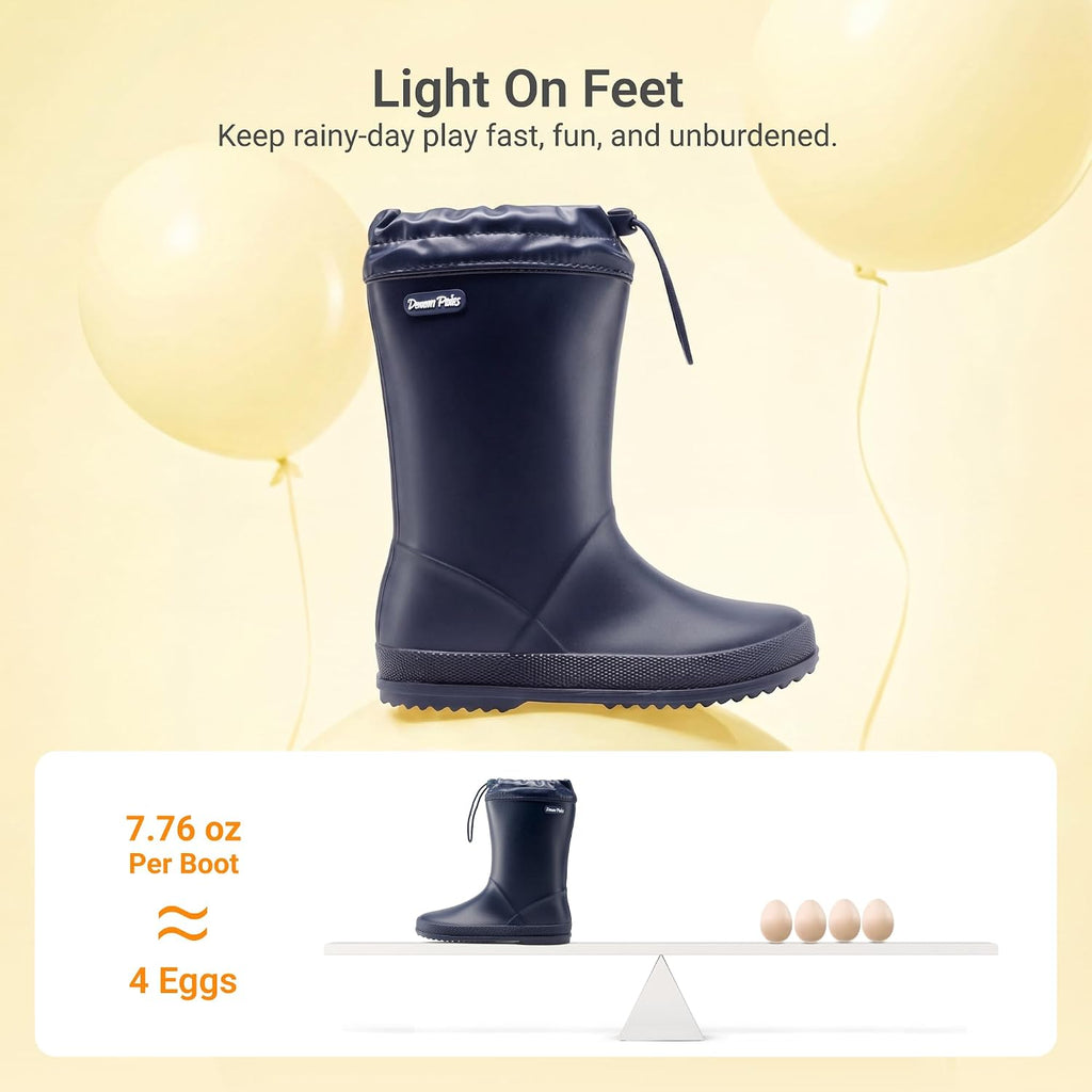 Kids Waterproof Fleece Lined Rain Boots | Lightweight,Non-Slip Outsole,Easy-On,Outdoor Rainy Play,Unisex Boys Girls
