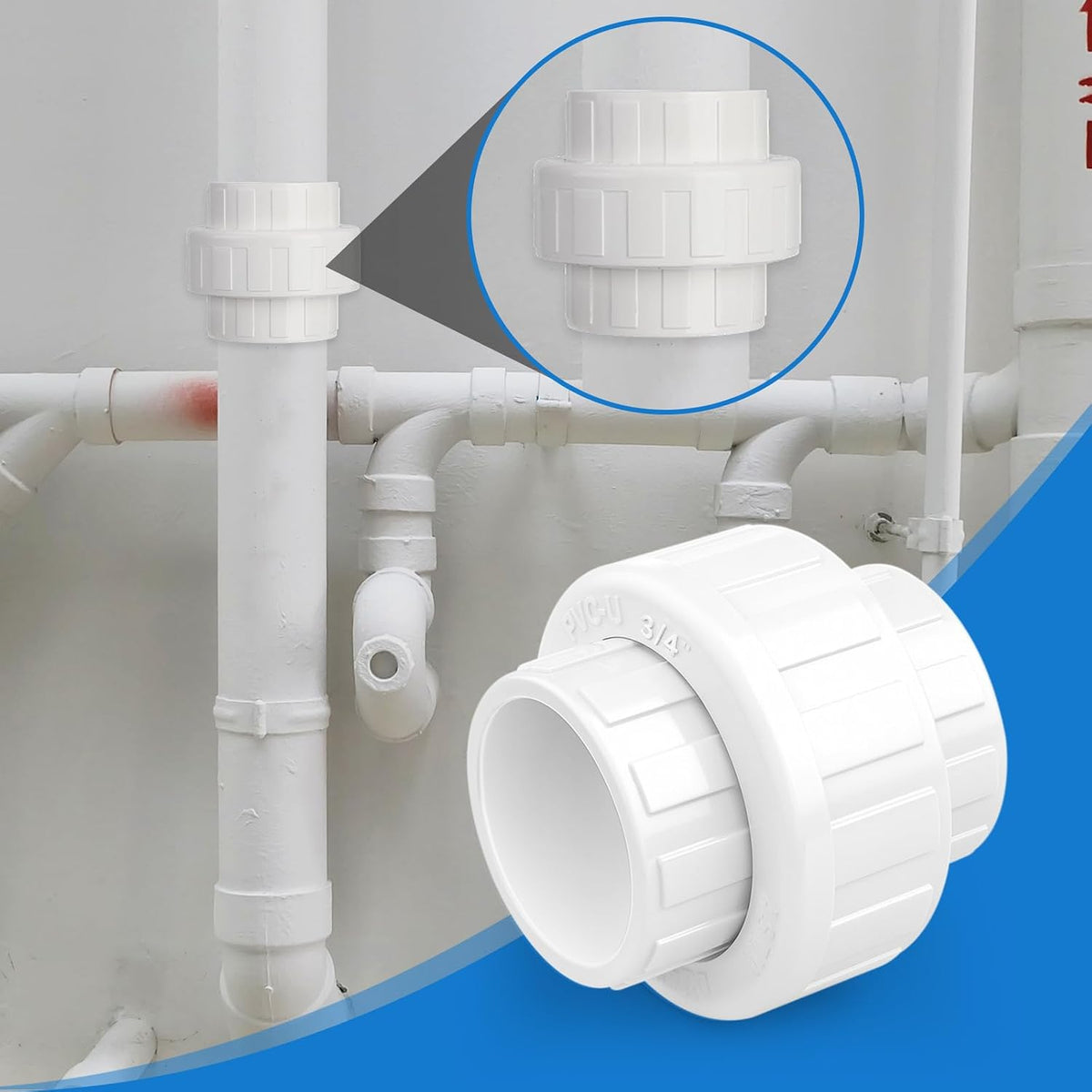 9 pcs 3/4 Inch PVC Union, Socket x Socket Schedule 40 Fitting with EPDM O-Ring for Plumbing, Irrigation, Pool & Outdoor Watering Systems