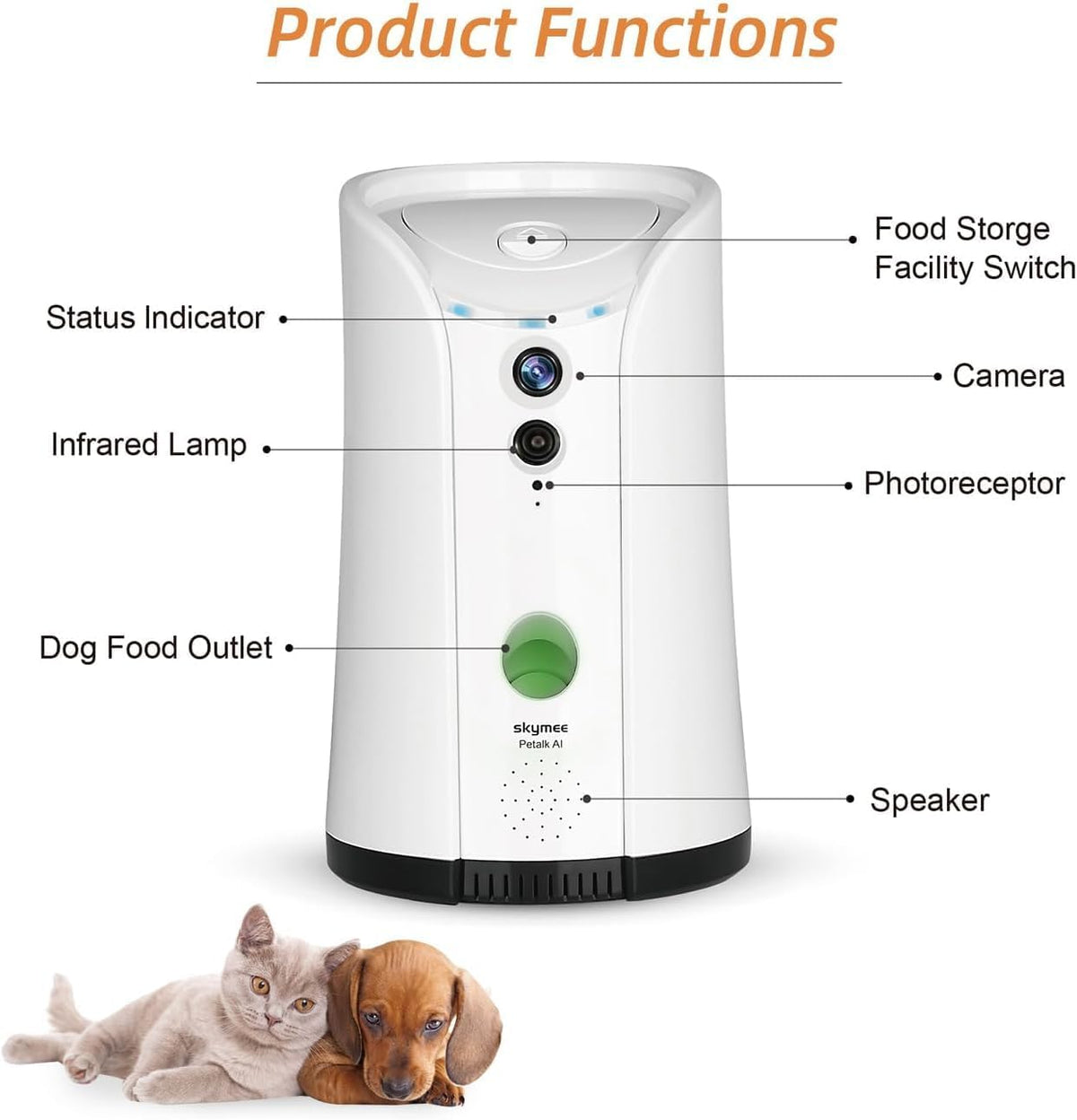 Dog Camera Treat Dispenser, WiFi Remote Pet Camera with Two-Way Audio and Night Vision, Compatible with Alexa