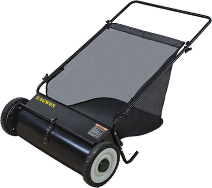 Push Lawn Sweeper, 26-Inch Width, 7 Cu. Ft. Hopper Capacity, 4 Spinning Brushes, Adjustable Height, Durable Steel
