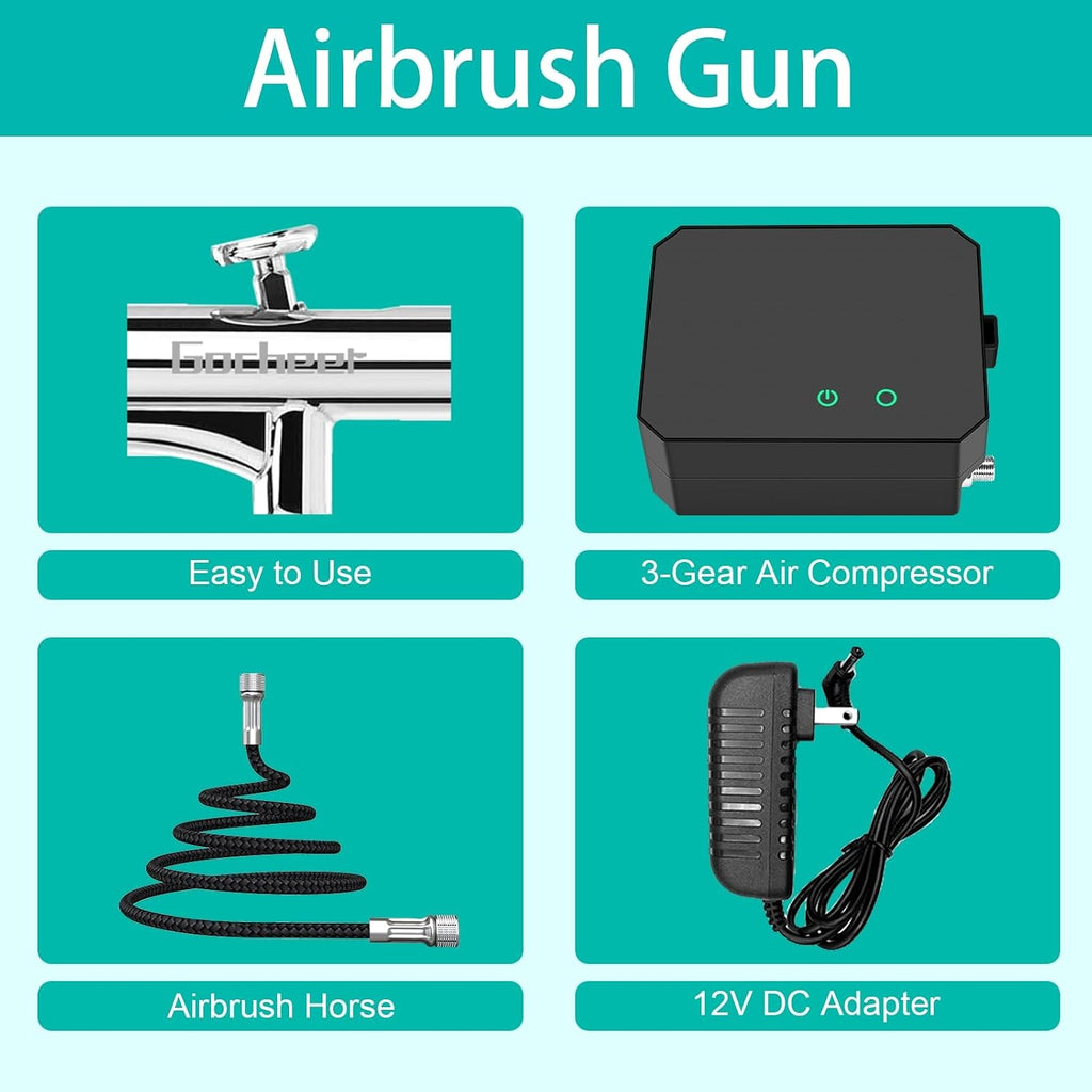 Airbrush Kit with Air Compressor, 40 PSI High Pressure Air Brush Non-Clogging with 0.2/0.3/0.5mm Nozzle/Cleaning