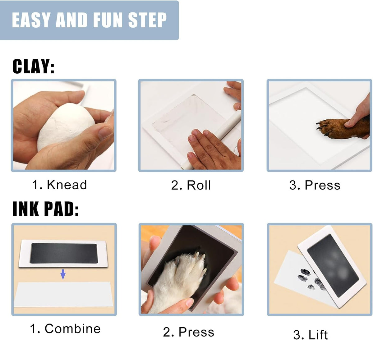 Paw Print Impression Kit for Dogs and Cats, 2 Clay, Large Ink Pad, Pet Memorial Keepsake, DIY Memorial Gift for Pet