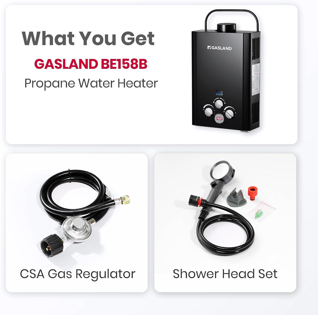 BE158B Tankless Water Heater Propane | CSA Certified | 6L 1.58 GPM | Portable Outdoor Camp Shower, Overheating