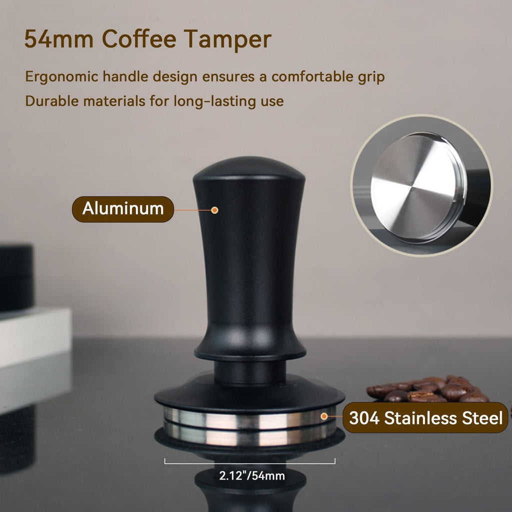 54mm Espresso Tamper Set Espresso Accessories Kit with Adjustable Spring-Loaded Tamper, Stainless Steel WDT Tool and