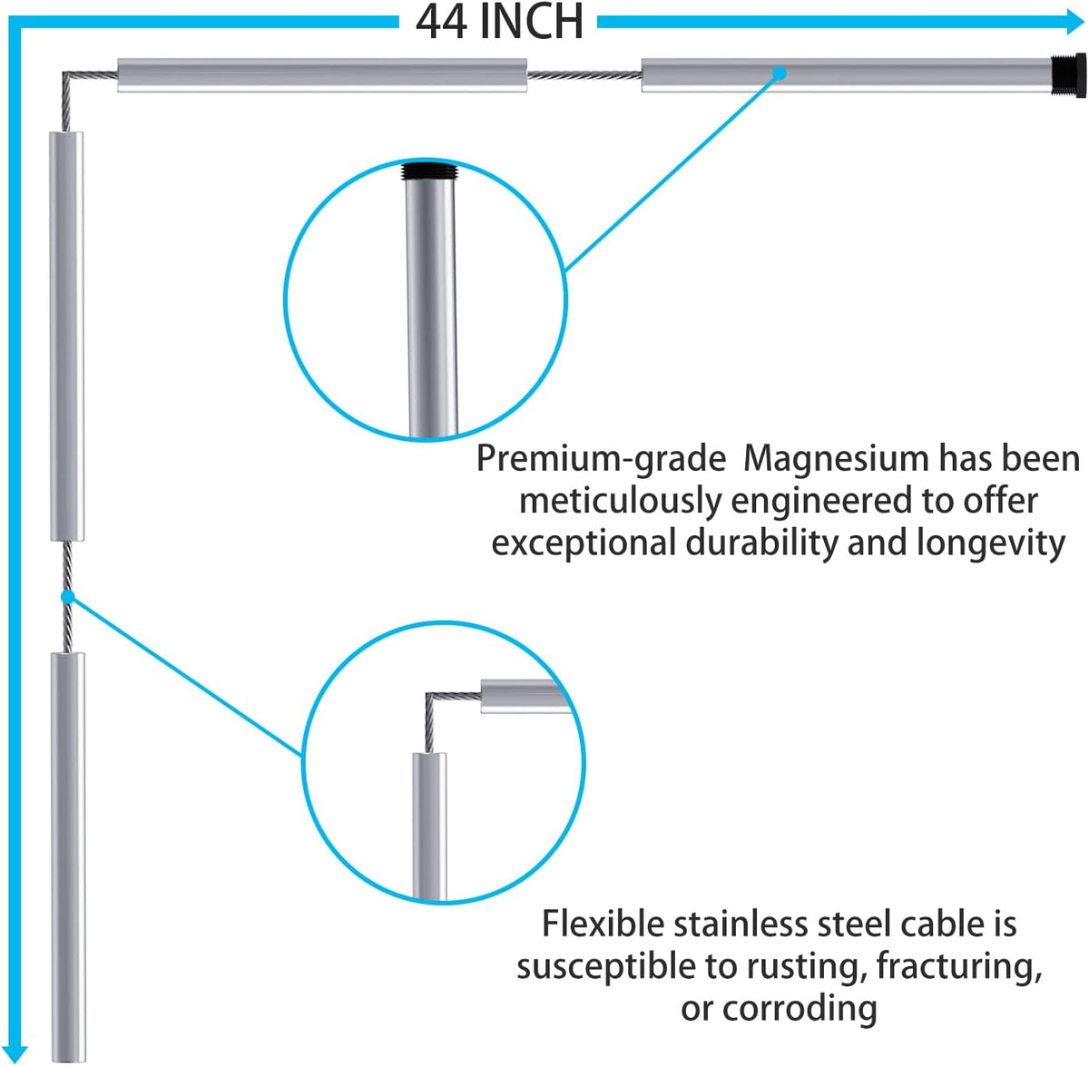 Eau 44 Inch Flexible Magnesium Water Heater Anode Rod with Install Kit