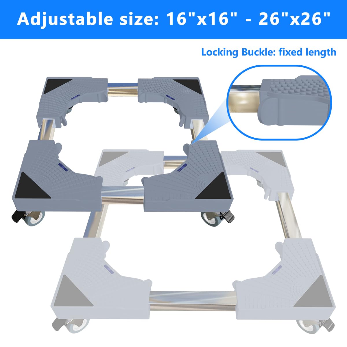 Appliance Dolly Cart with 4 Locking Wheels Mini Fridge Stand Adjustable 16"-26" Universal Mobile Roller for Portable