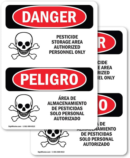 (2 Pack) Pesticide Storage Area Personnel Only OSHA Danger Sign 7 Inch X 10 Inch Vinyl Label Decal Sticker Weather