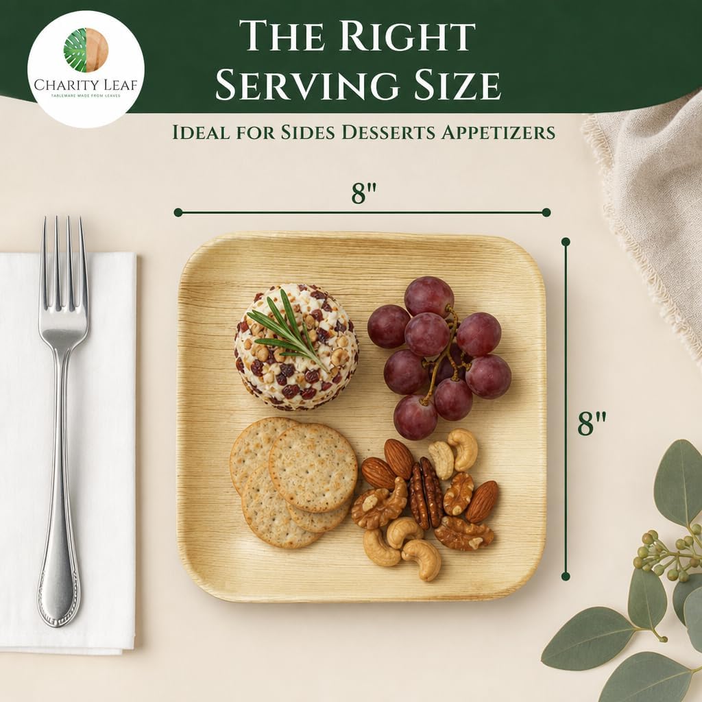 8" Square Disposable Bamboo Plates (50-pack) | Eco-friendly, Heavy Duty