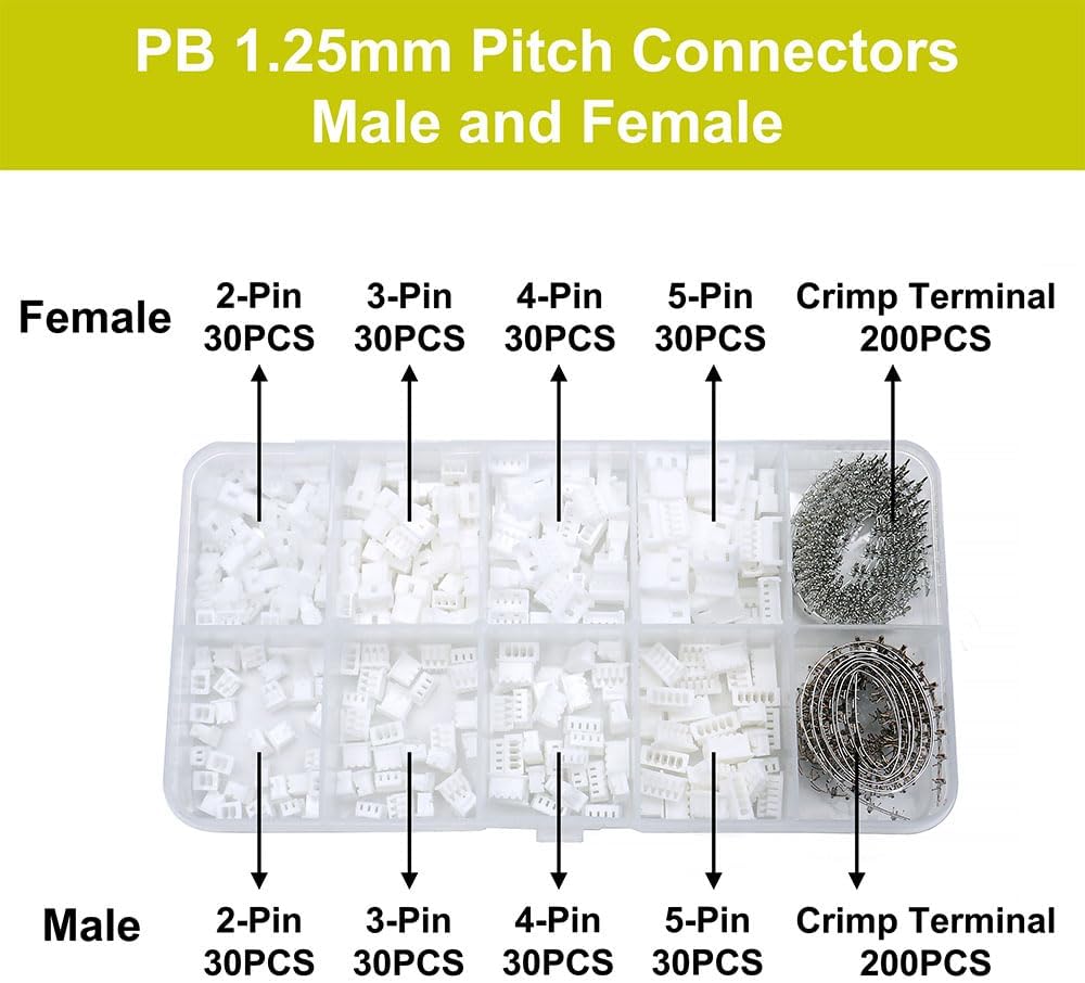 PB1.25 Male and Female Connectors and Crimp Terminal kit Compatible with Molex PicoBlade Connectors Plugs 1.25mm Pitch for Pixhawk 2.4.8 Drone Flight Controller