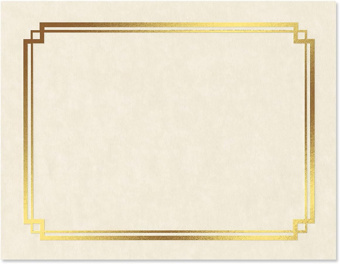 Gold Foil on Cream Certificate Paper - Pack of 25, 8-1/2" x 11" Parchment, Laser & Inkjet Printer Compatible