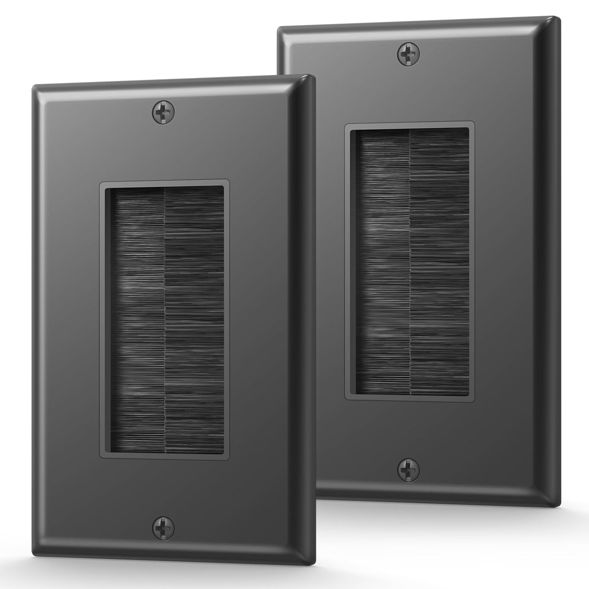 LEENUE Brush Wall Plate, Single Gang Cable Pass Through, 2 Pack, Black