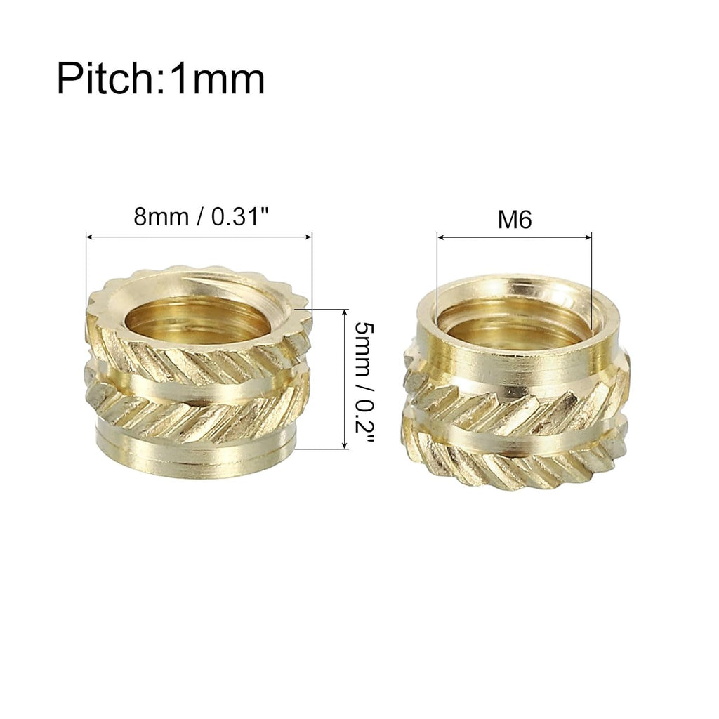 uxcell Knurled Insert Nuts, 25pcs M6 x 5mm L x 8mm OD 3D Printing Brass Nuts Female Threaded Inserts Brass Heat Set Insert Embedment Nuts