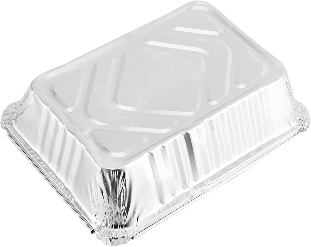125 Pack 1.5 Lbs 7 x 5 Inch Rectangle Aluminum Pans, Disposable Aluminum Foil Pans with Clear Lids for Baking