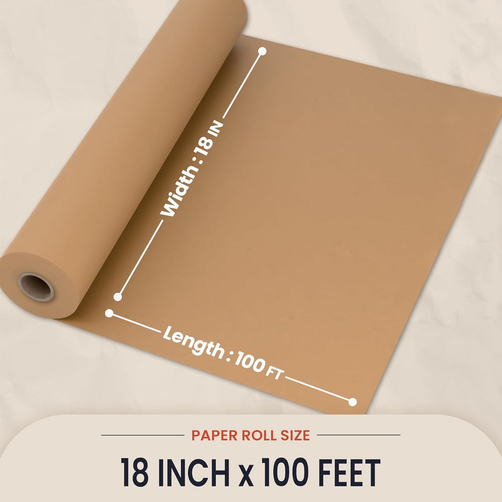 Brown Kraft Butcher Paper Roll - 18 Inch x 100 Feet - USA Made - Food-Grade Paper for Wrapping and Smoking Meat, BBQ