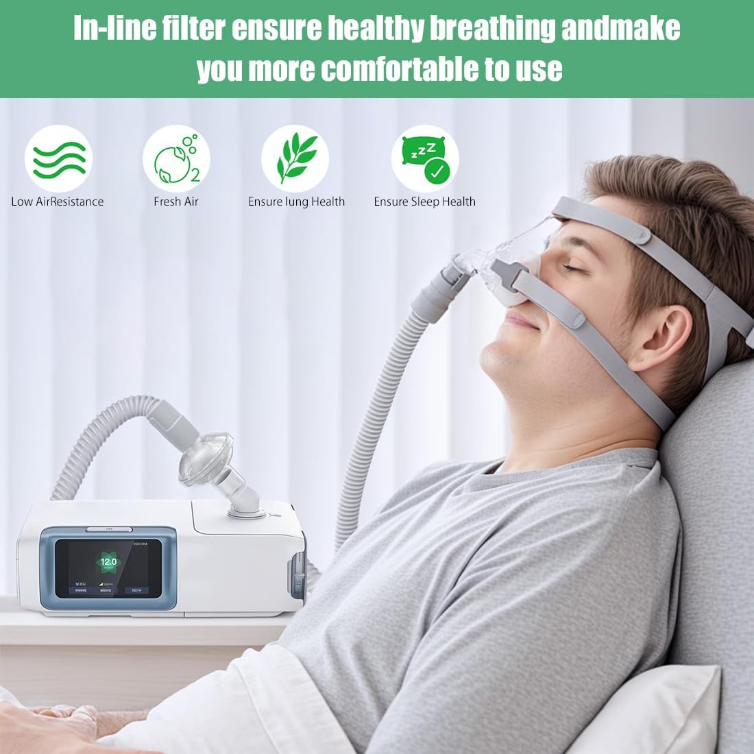 Inline Filter for CPAP Universal for BiPAP Machine Inline CPAP Filters Standard Tubing Compatible with All 22mm 25mm