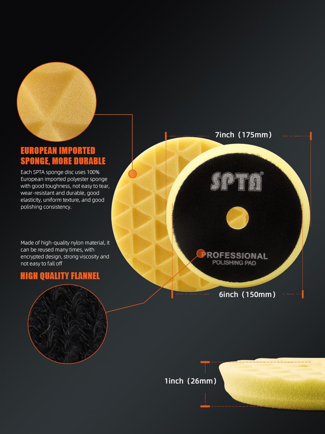 Buffing Polishing Pads, SPTA 6 Inch 150mm Body Repair Polishing Pad Set Made for 6 Inch Backing Plate, 6 Pcs Buffing