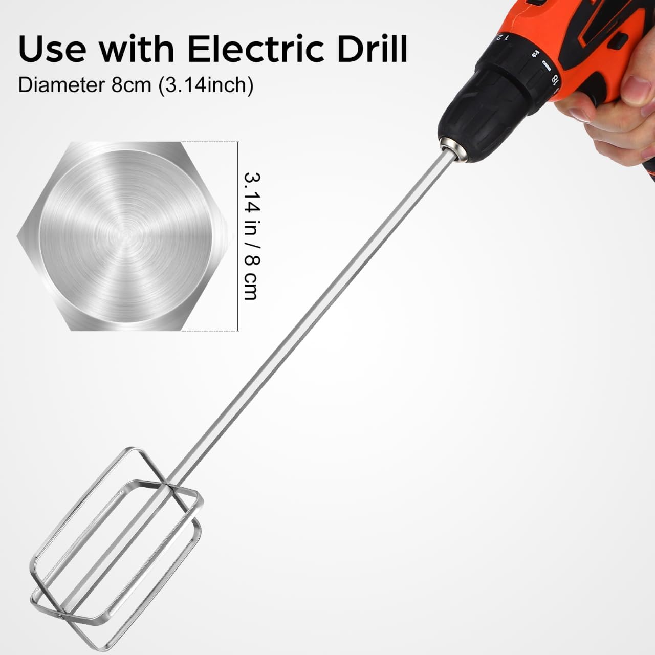 Paint Mixer for Drill, 15.7" Stainless Steel Mixing Paddle | Hex Shaft Attachment, 4-Blade Head, Rust-Proof, Easy to