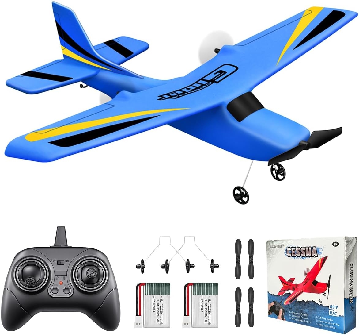 2CH RC Glider, Easy Fly RC Plane for Kids & Beginners (Blue) | 2.4GHz anti-interference, stable flight