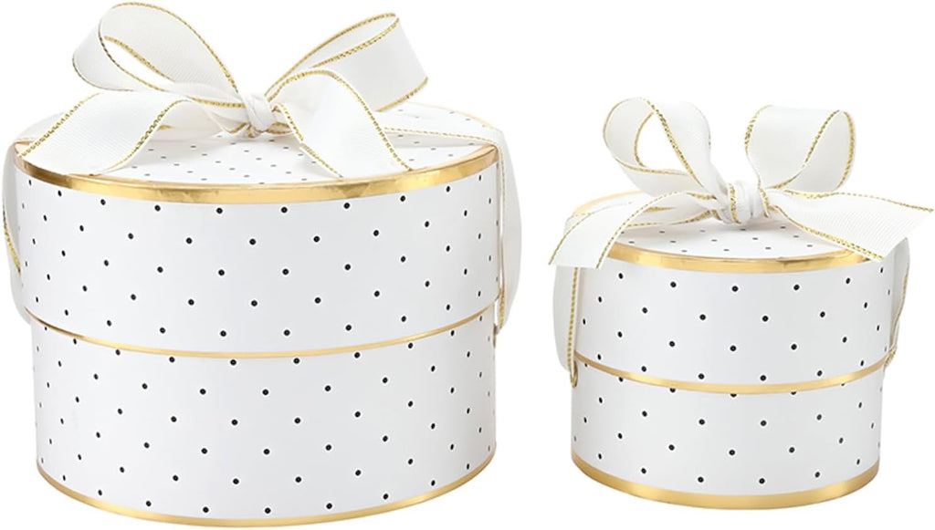Gift Wrap Co. Nested Gift Box 2-Piece Set Round Designer Boxes with Lids, Large and Small, Polka Dots