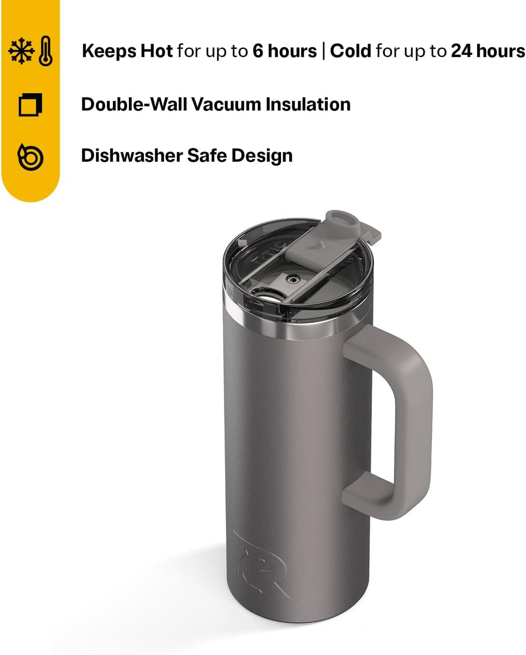20oz Road Trip Travel Mug with Lid and Handle, Ceramic Lined, Insulated, Stainless Steel, Metal, Double Wall