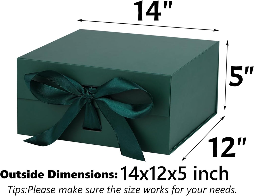 Green Gift Box,14x12x5 Inches Gift Boxes with Lids for Presents with Magnetic Closure and Ribbon for