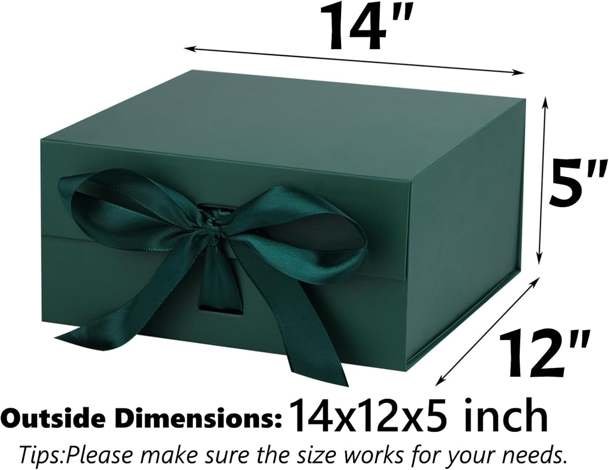 Green Gift Box,14x12x5 Inches Gift Boxes with Lids for Presents with Magnetic Closure and Ribbon for
