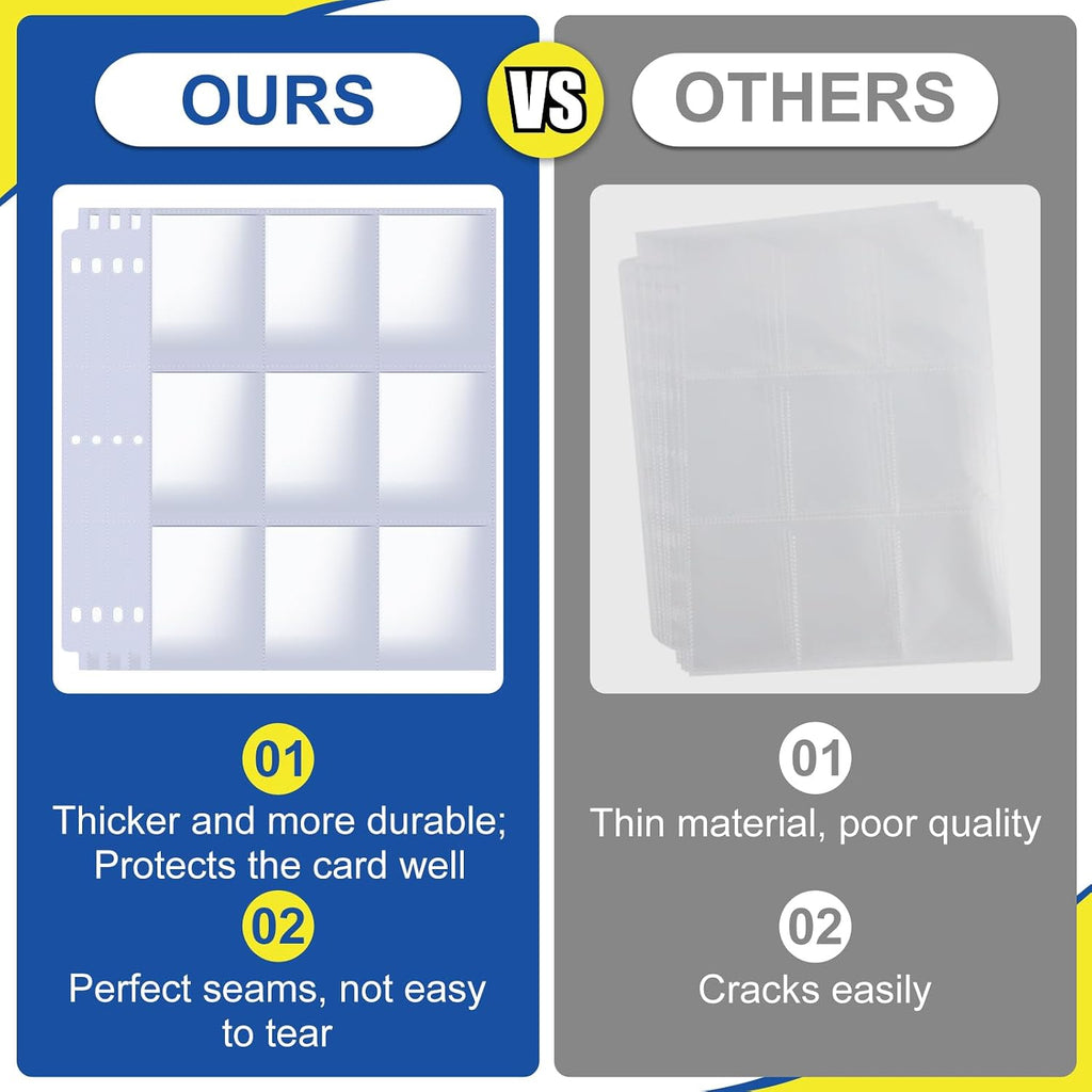 400 Pack Card Sleeves Binder Sheets, Holds 7200 Cards | 9 Pocket Card Sleeves for 3 Ring Binder, Trading Cards