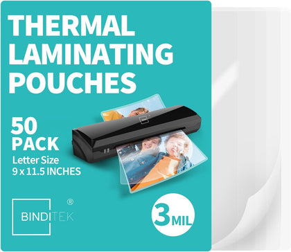 50 Pack 3 Mil Thermal Laminating Pouches, 9x11.5 Inches Laminating Sheets, for Letter Size, Ultra Clear, Glossy, Hold