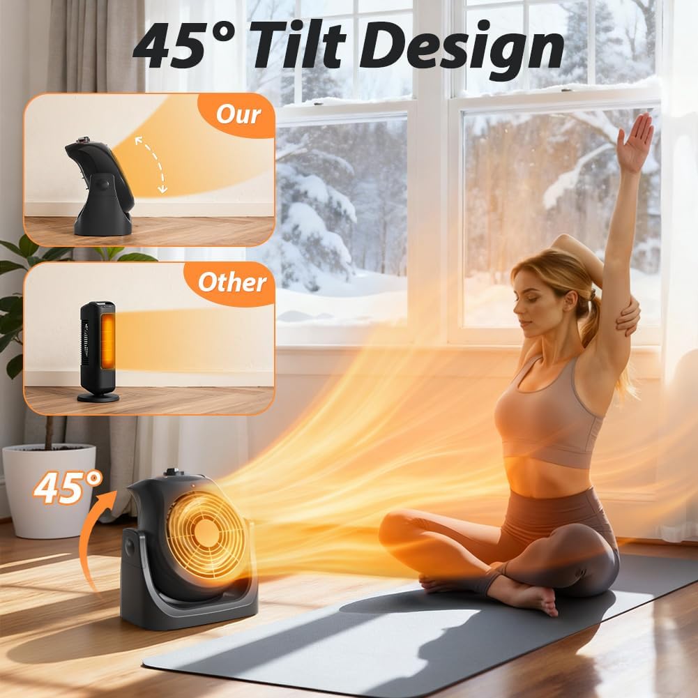 Portable Electric Space Heater Cooling Desk Fan 2 in 1 Heater Fan Combo with 45° Tilt, 2 Wind Speeds, 1500W Overheat