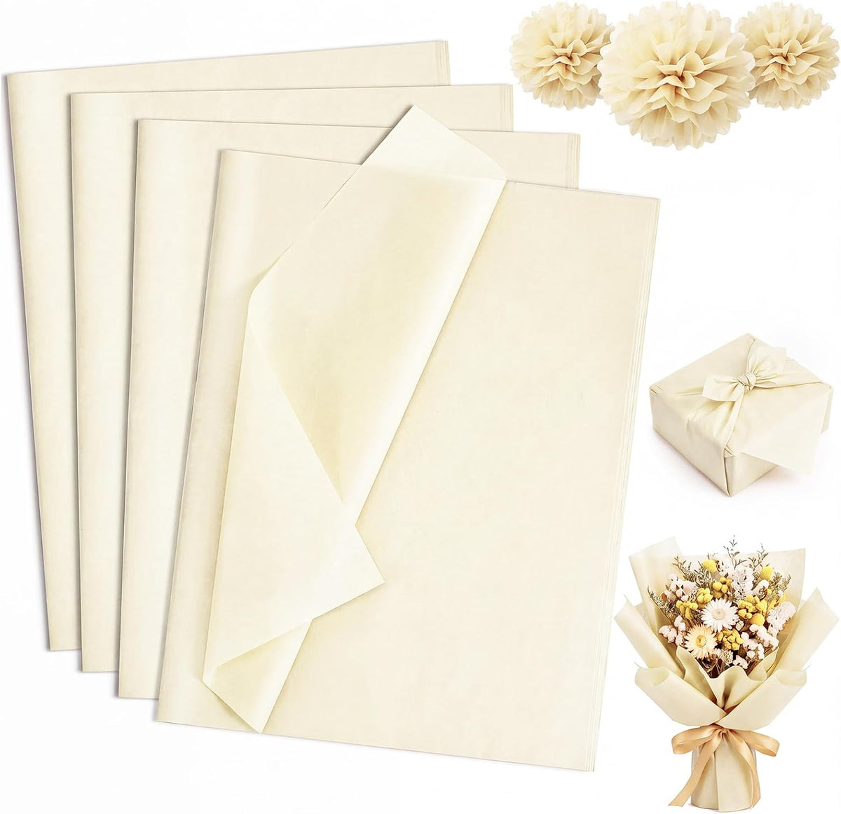 160 Ivory Tissue Paper for Gift Bags 20 x 14 Inch Cream Tissue Paper