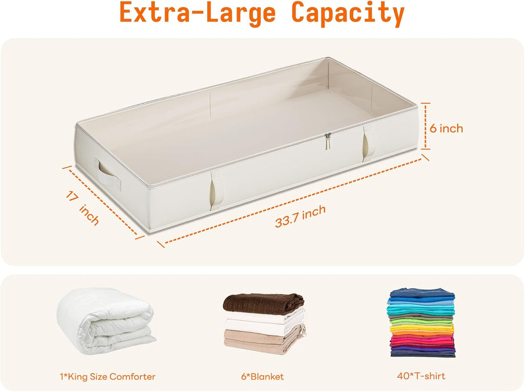 Side-Supported Under Bed Storage Containers, 6 Inches Tall 60L Underbed Storage Bins with Sturdy Handles and