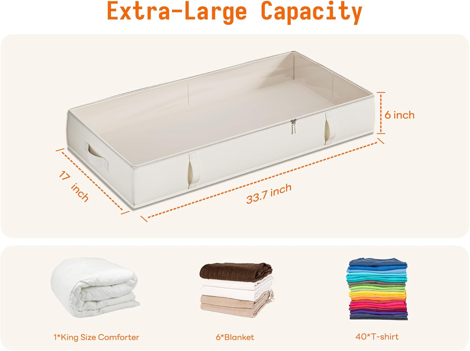 Side-Supported Under Bed Storage Containers, 6 Inches Tall 60L Underbed Storage Bins with Sturdy Handles and
