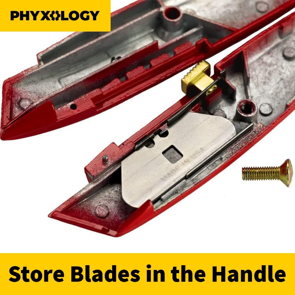 Heavy Duty Hook Blade Utility Knife with 5 Spare Refills. Sharp, Retractable Hooked Box Cutter Tool for Shingles