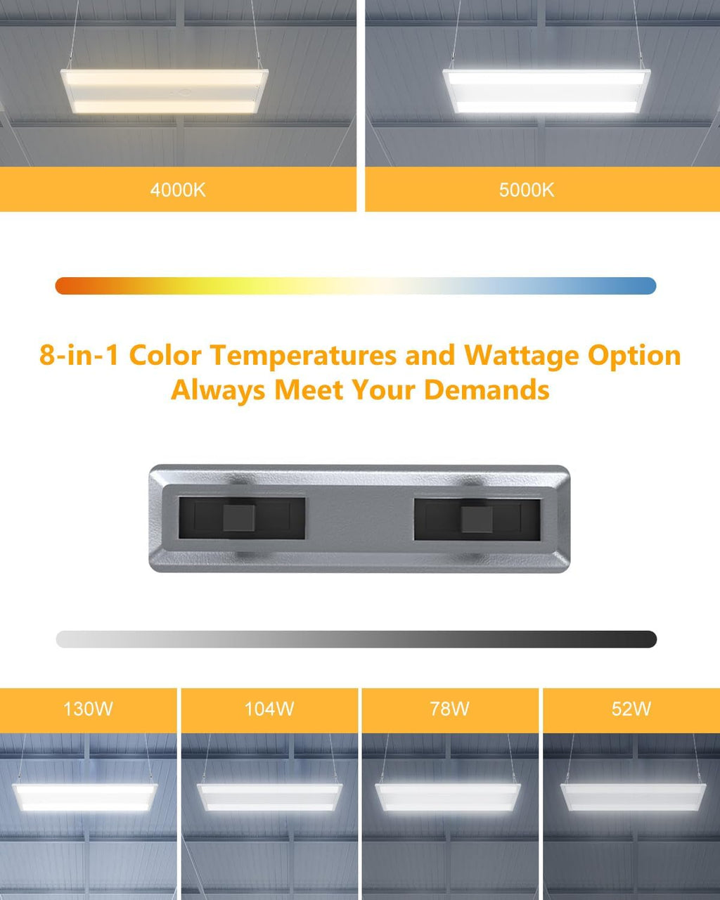 LED Linear High Bay Light 130W/104W/78W/52W&4000K/5000K Adjustable