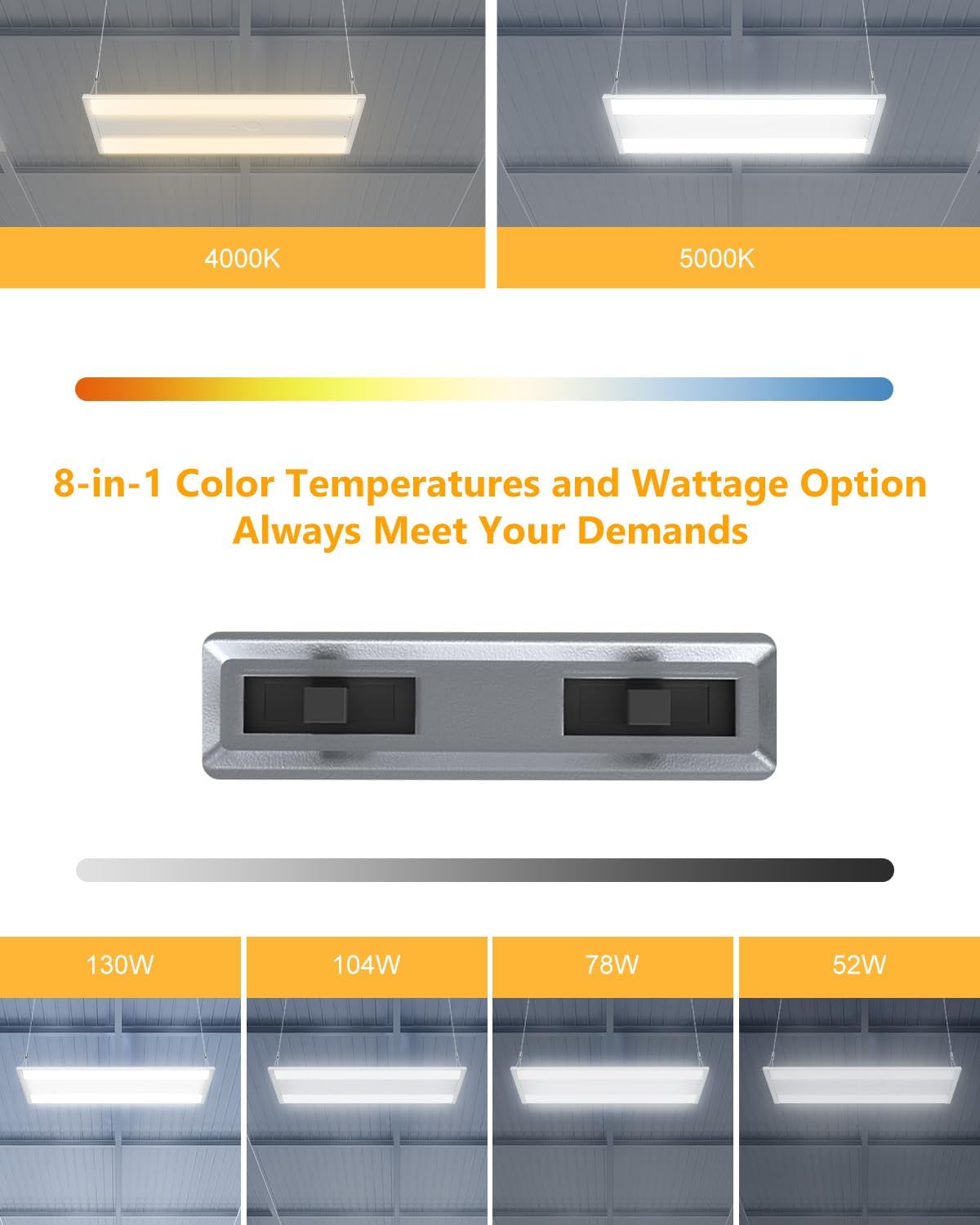 LED Linear High Bay Light 130W/104W/78W/52W&4000K/5000K Adjustable