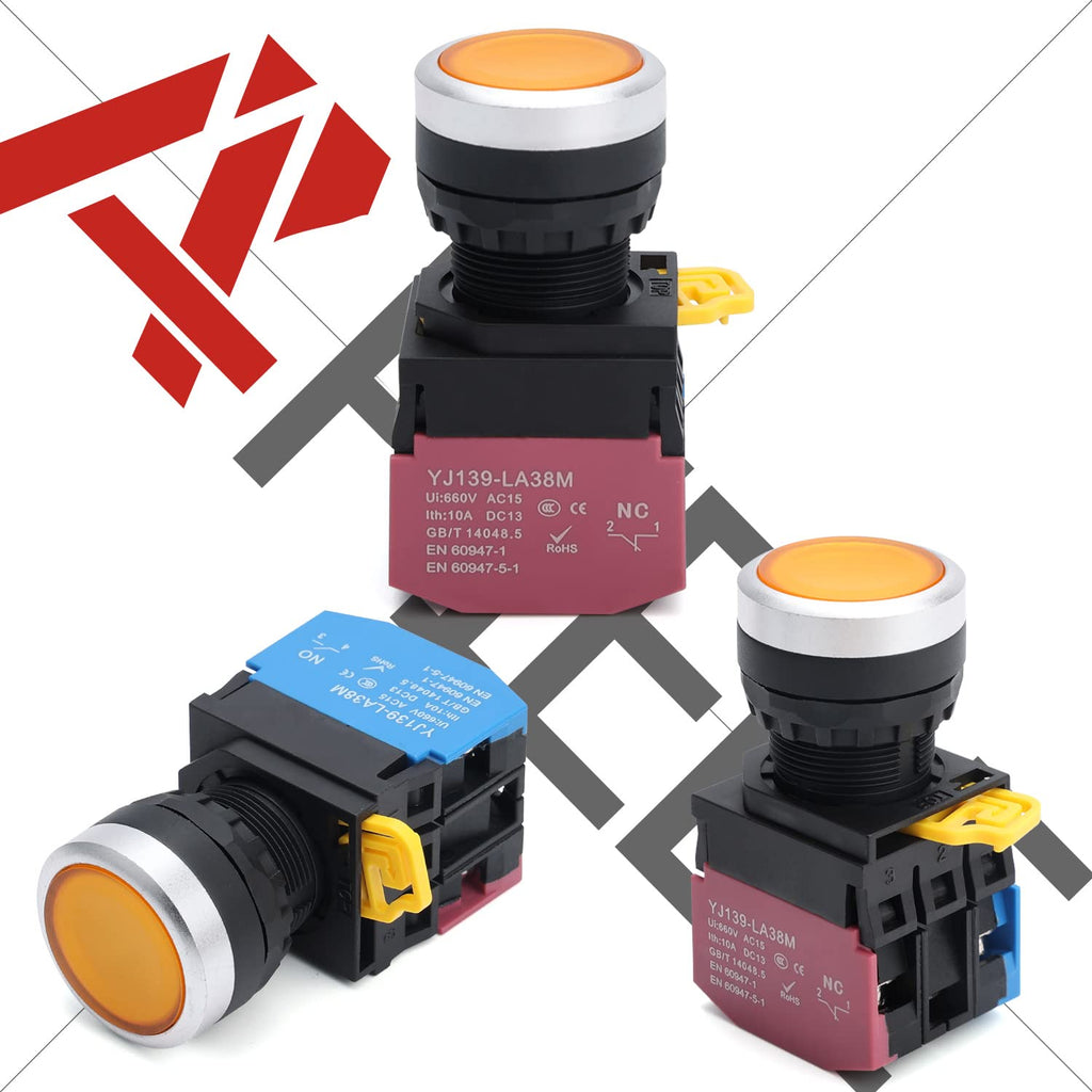 APIELE 22mm Latching Push Button Switch Metal Head Plastic Body 110V AC/DC Led 1NO 1NC Self-Locking