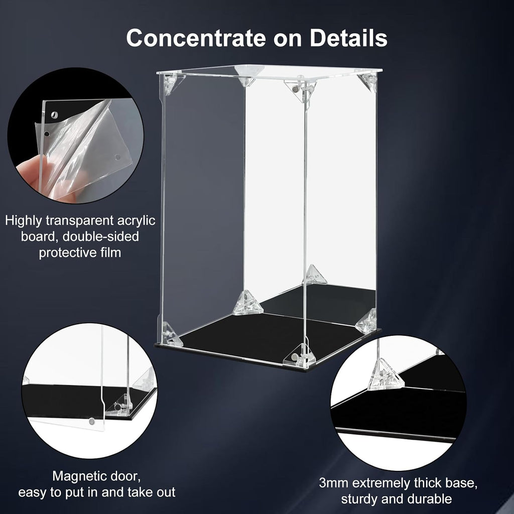 Acrylic Display Case Clear Action Figure Display Case with Mirrored Back, Dustproof Protection Display Box