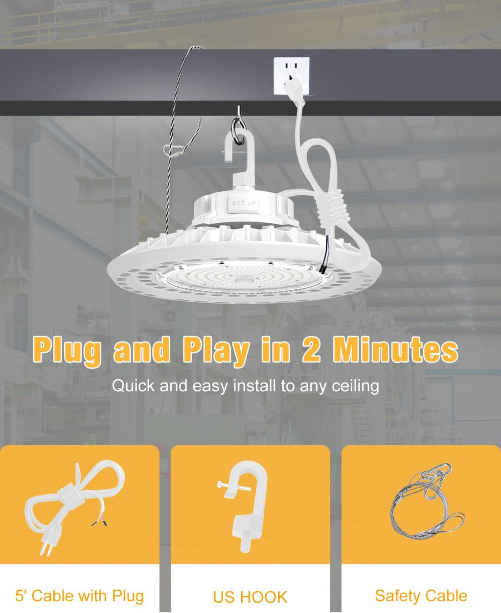 240W UFO LED High Bay Light 0-10V Dimmable 100-277V UFO Light White