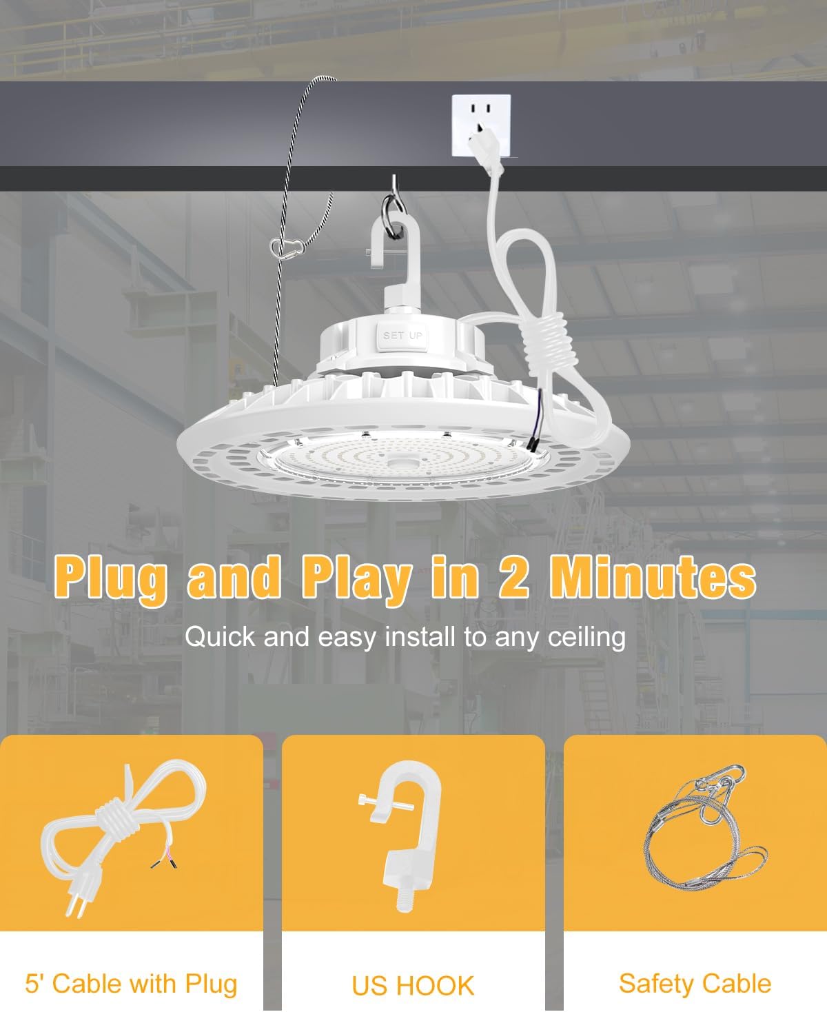 200W UFO LED High Bay Light 0-10V Dimmable High Bay LED Light White