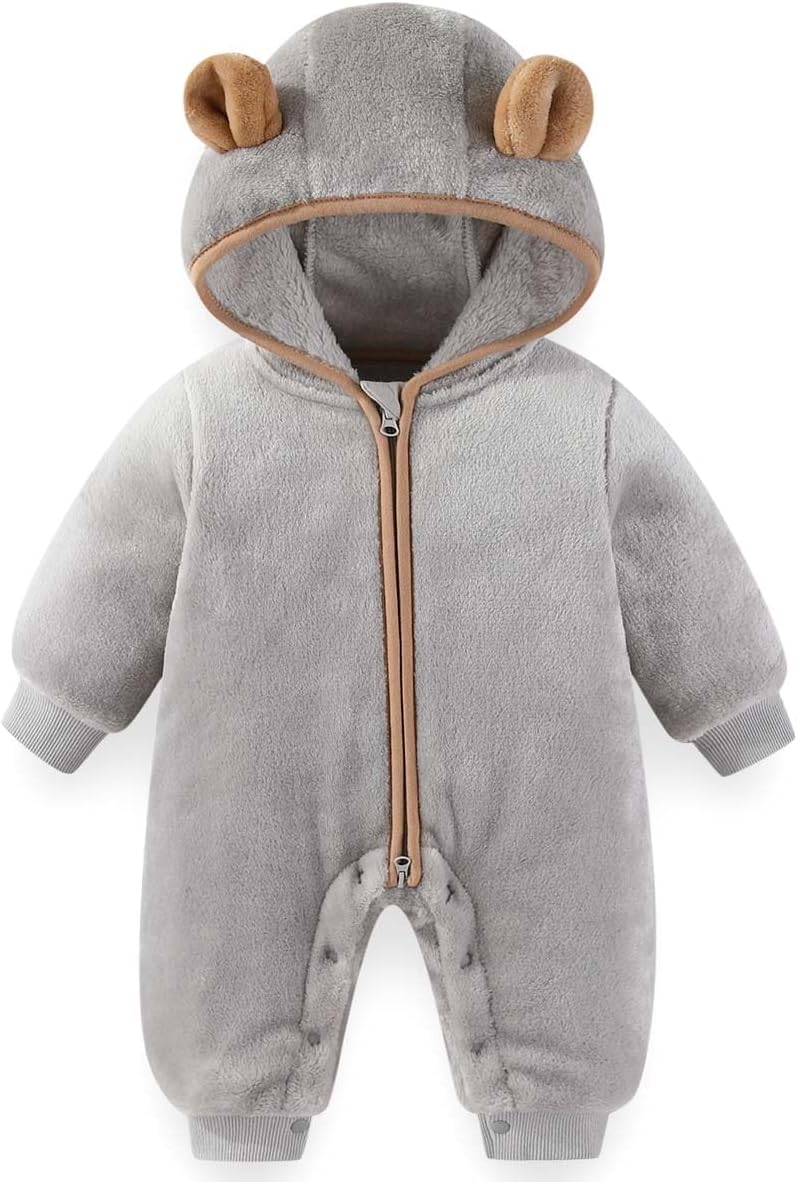 Newborn Baby Bear Outfit Suit Thin Fleece Jumpsuit Romper Hooded Winter Clothes Snowsuit Coat Infant Girls Boys