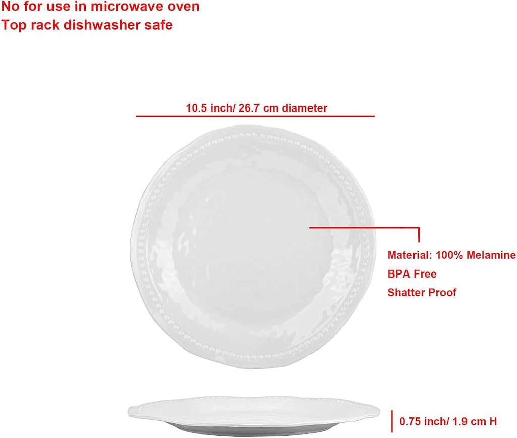 Melamine Dinner Plates, Round Plates,Shatter Resistant, 10.5 inch, set of 6, White
