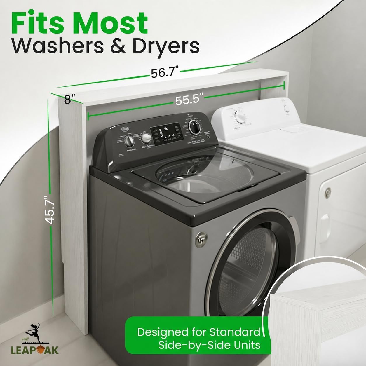 Over the Washer and Dryer Storage Shelf, Laundry Shelf, White | Engineered Wood, Laundry Room Organizer with Side