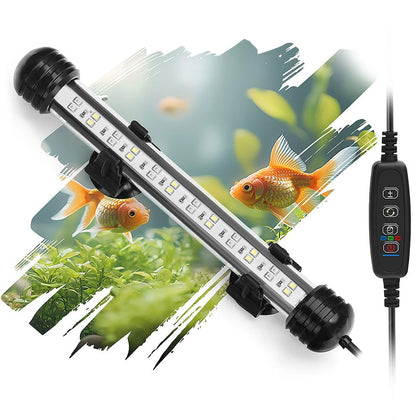 LED Submersible Aquarium Light 4W Underwater Fish Tank Light with Blue White&Blue and White Three Light Modes Timer