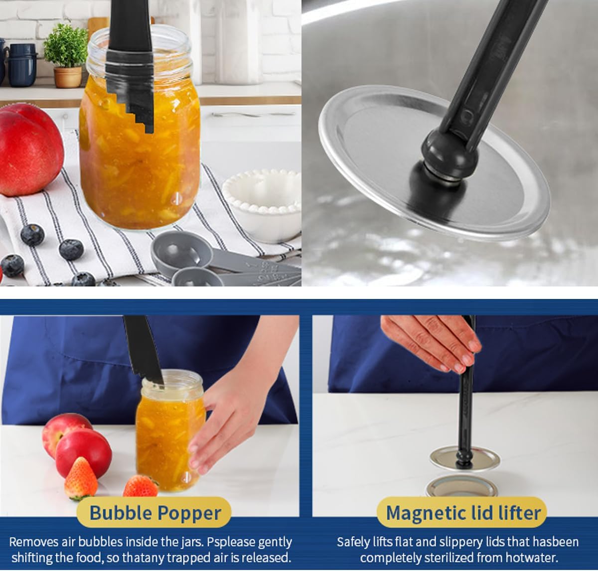 Canning Jar Lifter Tongs with Jar Lid Lifter Magnetic Lid Lifter,Canning Bubble Popper Bubble Remover and Canning